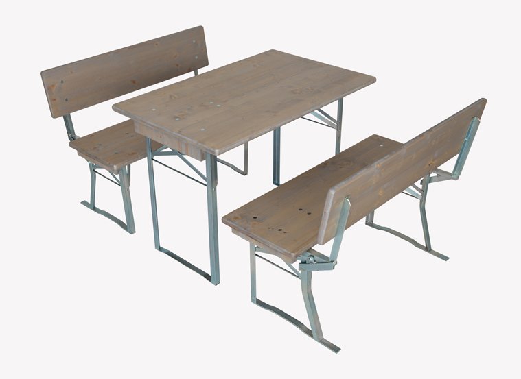 table et banc en bois couleur argente