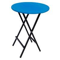Table haute, bleu clair, cadre pliant, noir